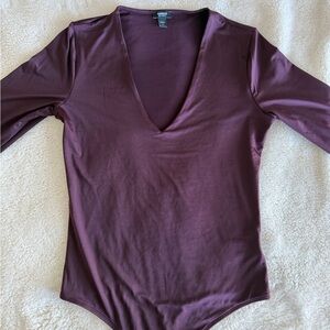 Express Deep V-Neck Bodysuit - Dark Purple